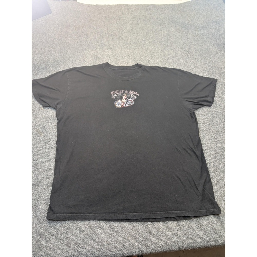 Hell Of A Ride Shirt‎ Mens 2XL Black Biker Pinup Motorcycle Graphic Tee Genuine